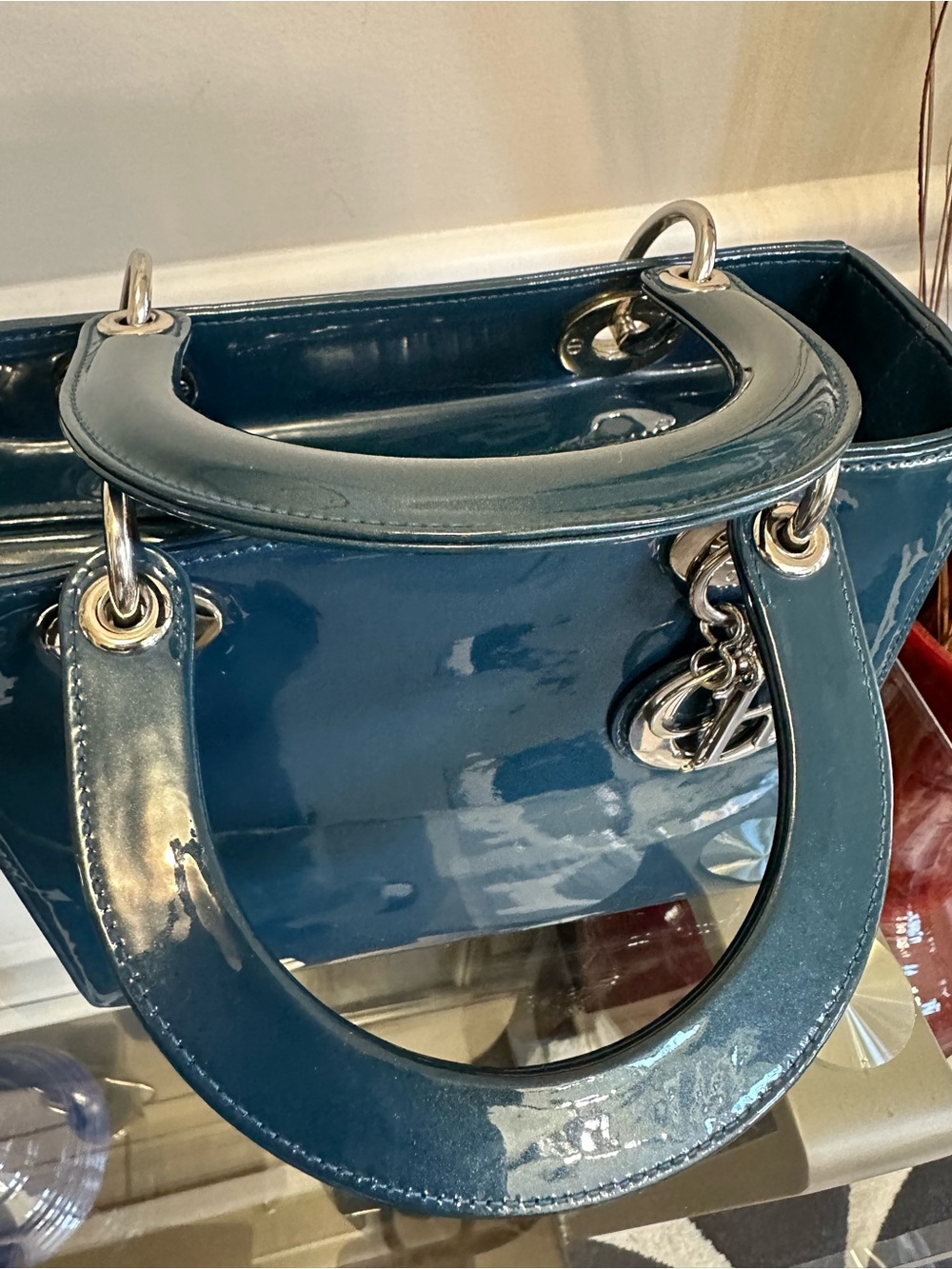Dior Blue Patent Leather Lady Dior Top-Handle Bag - Picture 11 of 14